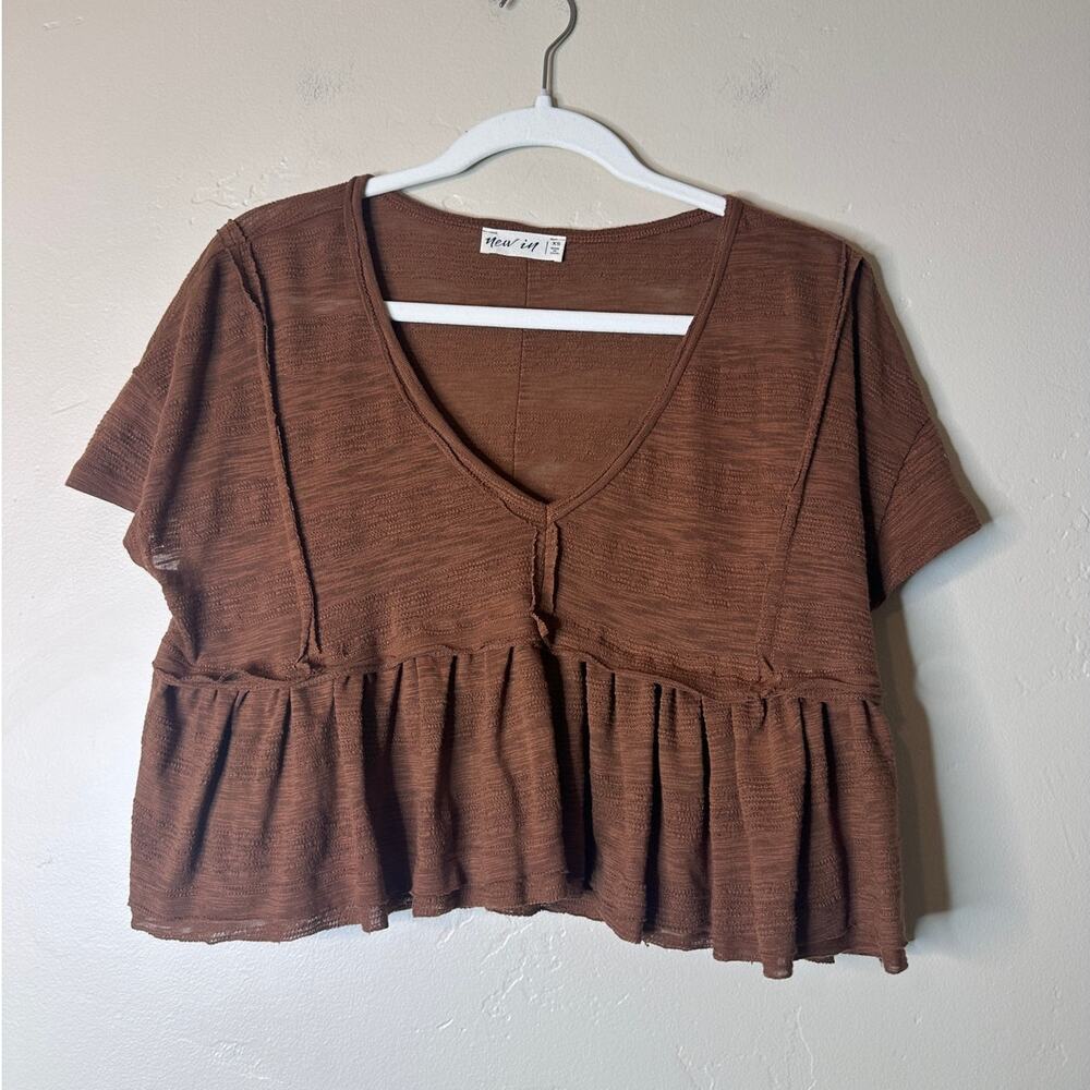 Boutique New In Textured Peplum Crop Ruffle Hem Top XS